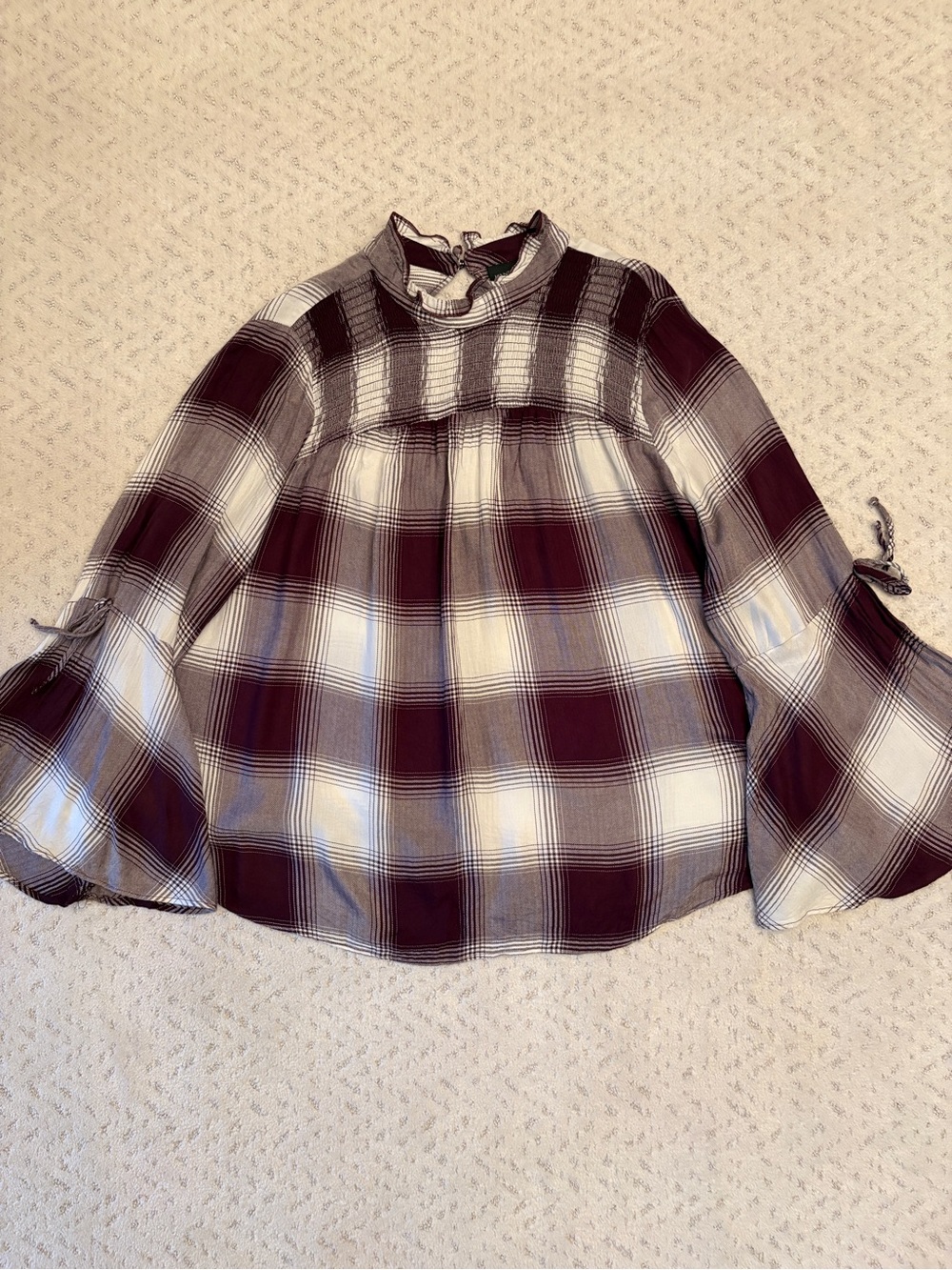 Lane Bryant Plaid Babydoll Flare Swing Top Size 3X 22 Purple White Bell Sleeve